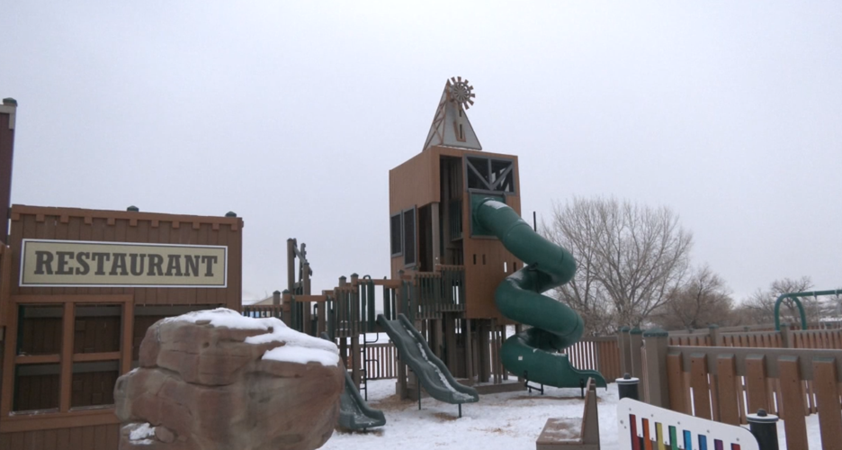 Slides climbing the windmill tower at Reshaw Playground