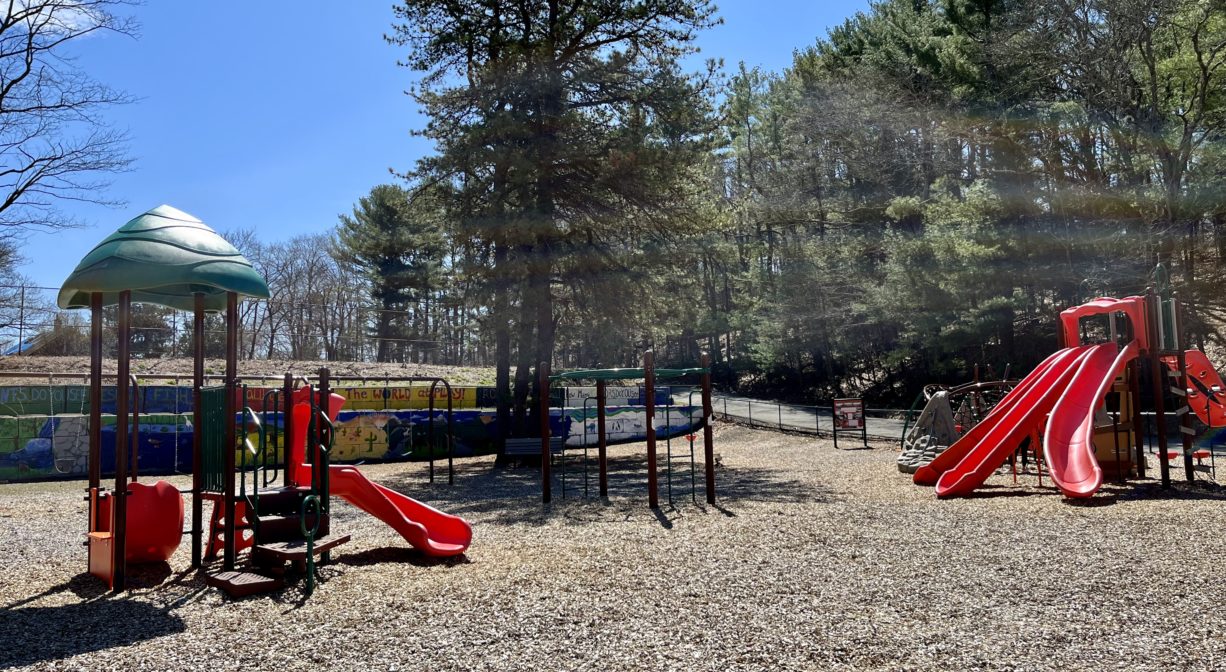 Red play structure at Right Field Playground