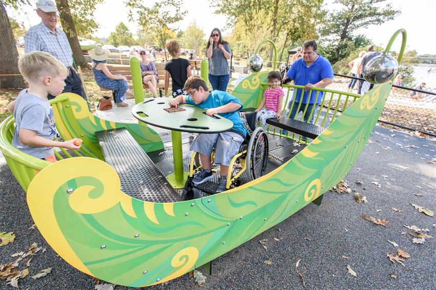 Play structure and accessible surfacing at the Ann Arbor universal access playground