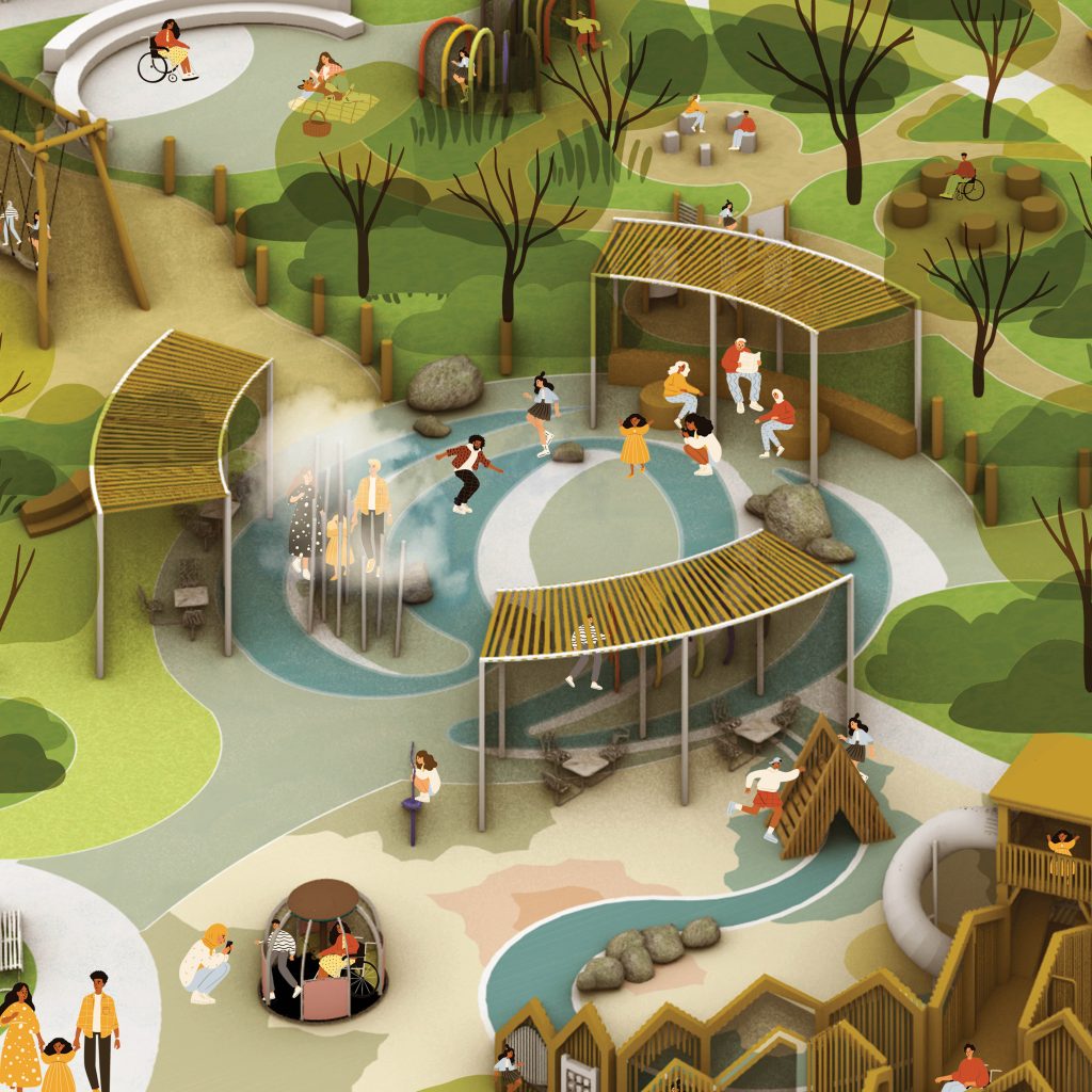 Rendering showing splash area at Rotary Play Park
