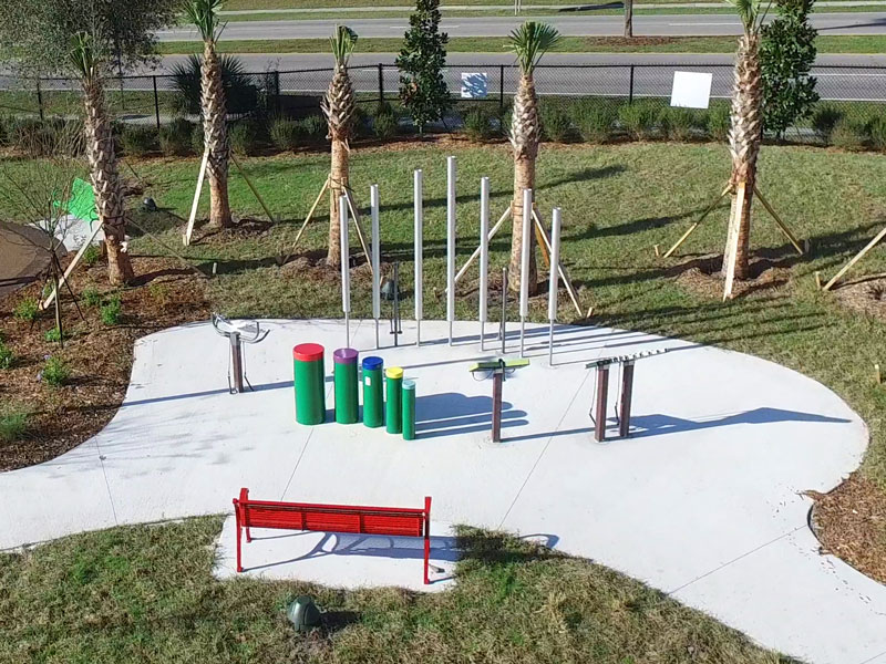 Sensory-friendly outdoor play features at SENSES Park