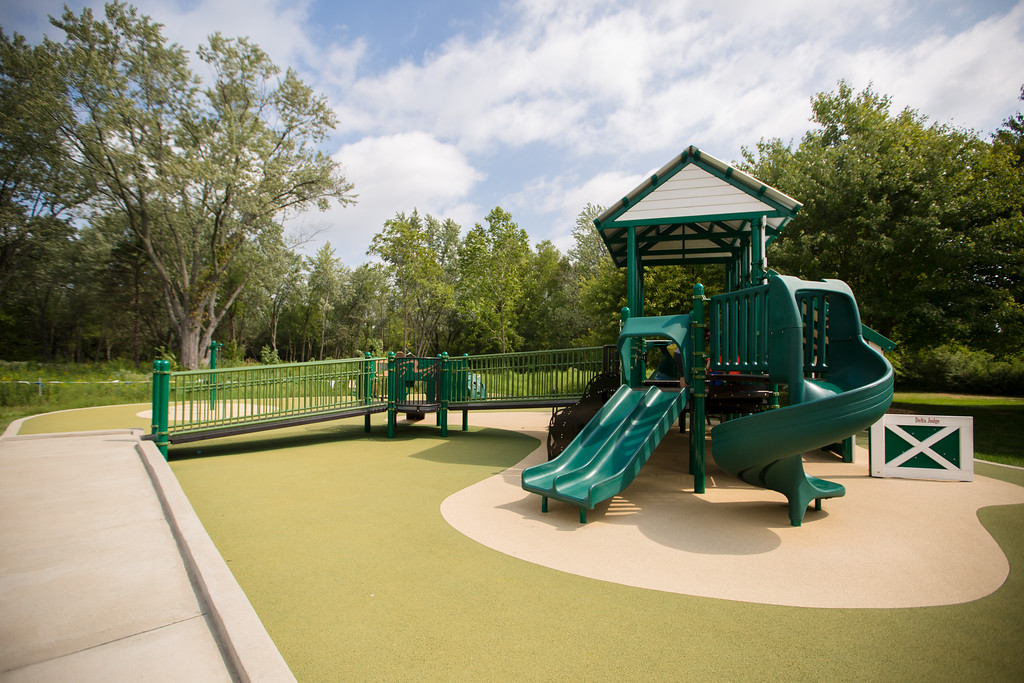 Play structure with accessible ramp in the 2-to-5 playground area