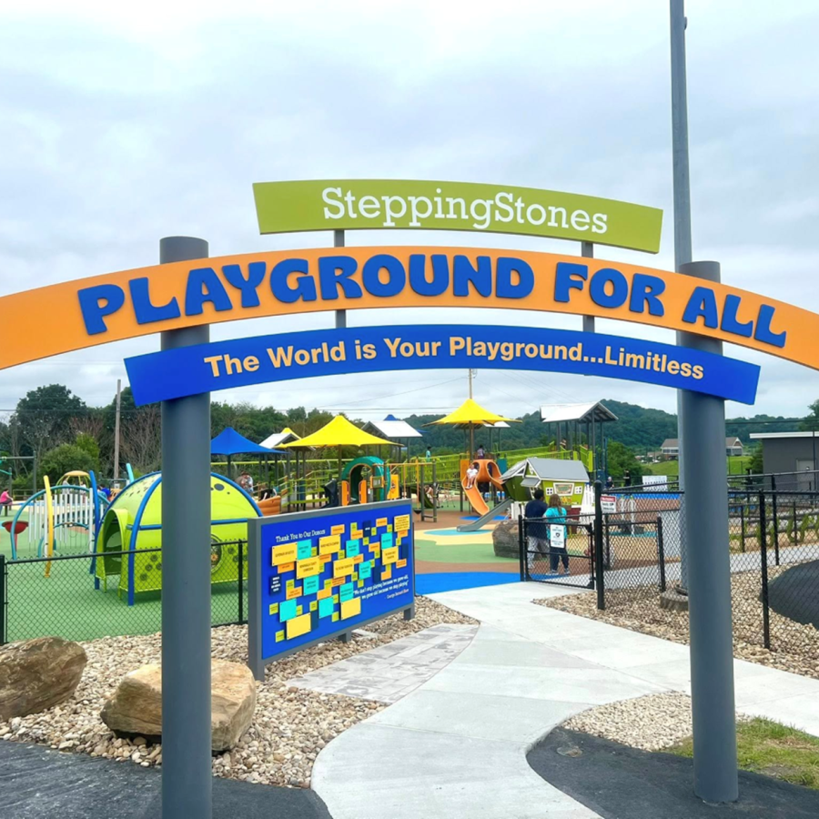 SteppingStones Playground for All sign at Mylan Park