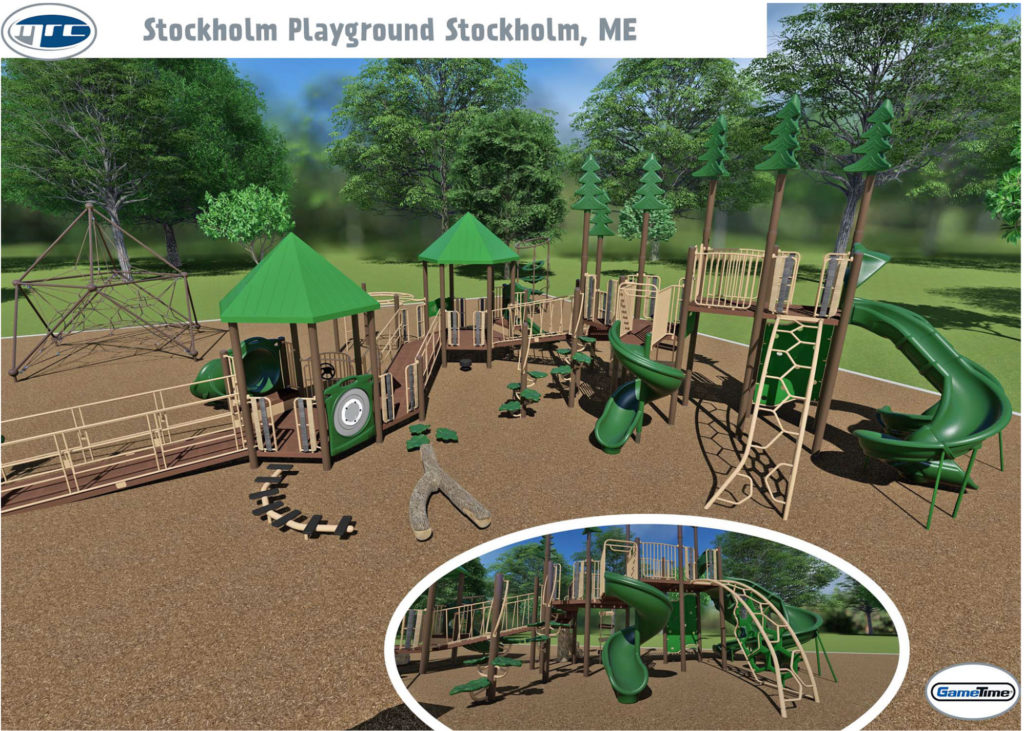 Rendering of Stockholm Community Playground with ramps and inclusive play structure