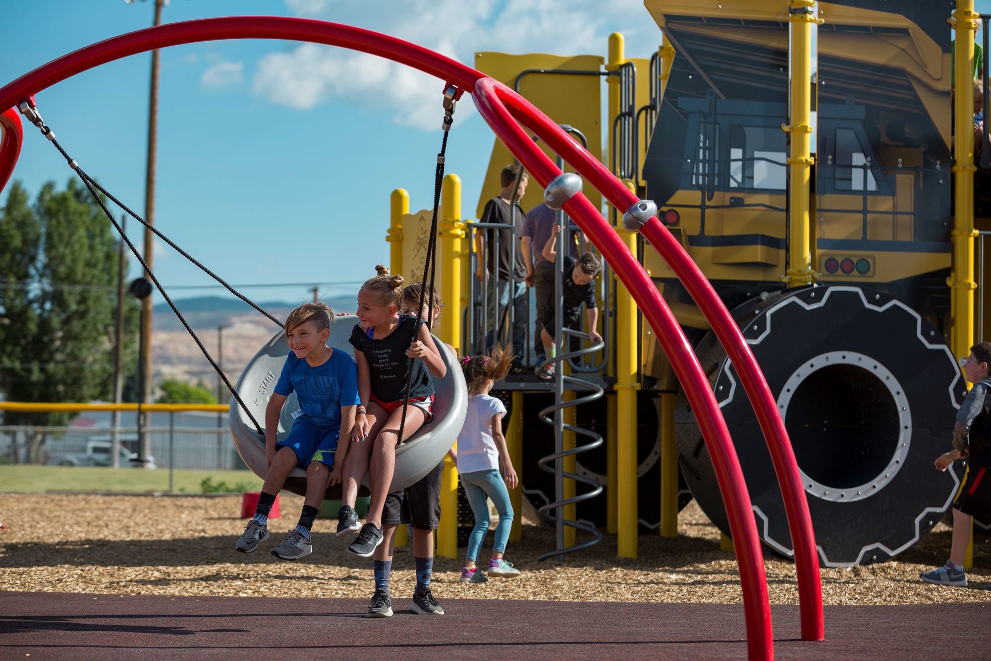 Wide view of the Stodden Park playground in Butte