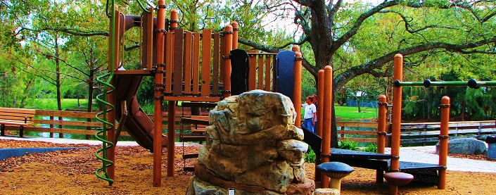 Accessible fort-style playground at Amelia Earhart Park