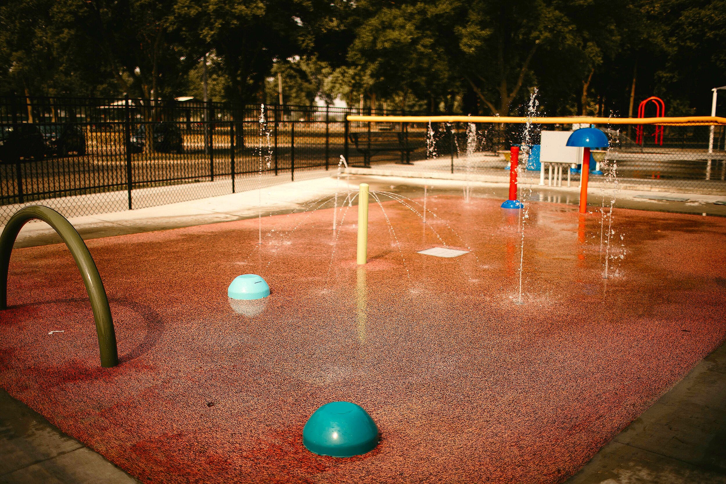 Baseball-themed splash pad at Miracle Field
