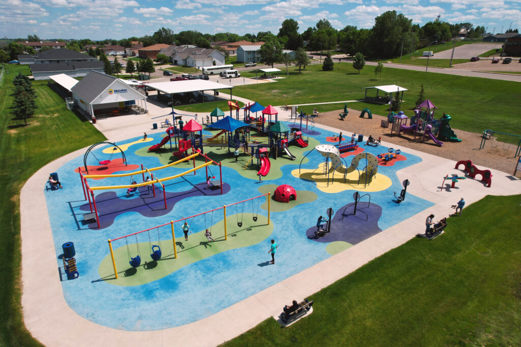 Ground-level view of Universal Playground in Mandan