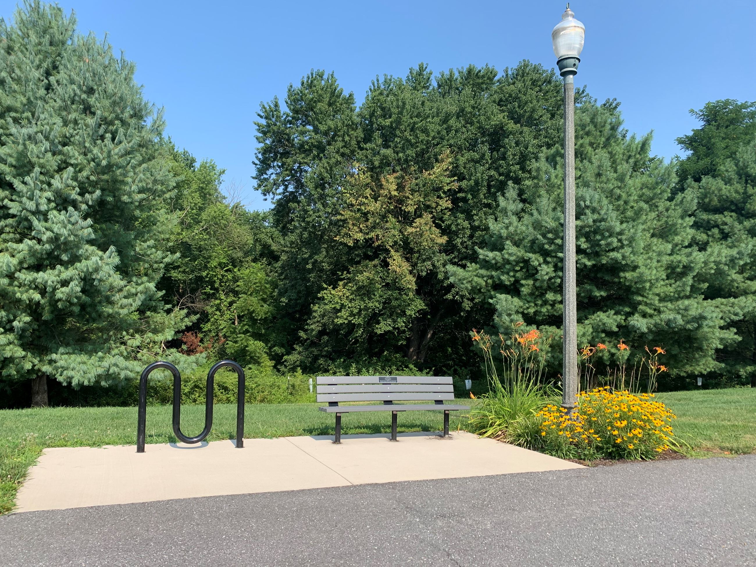 Bench and park landscape at Utica District Park