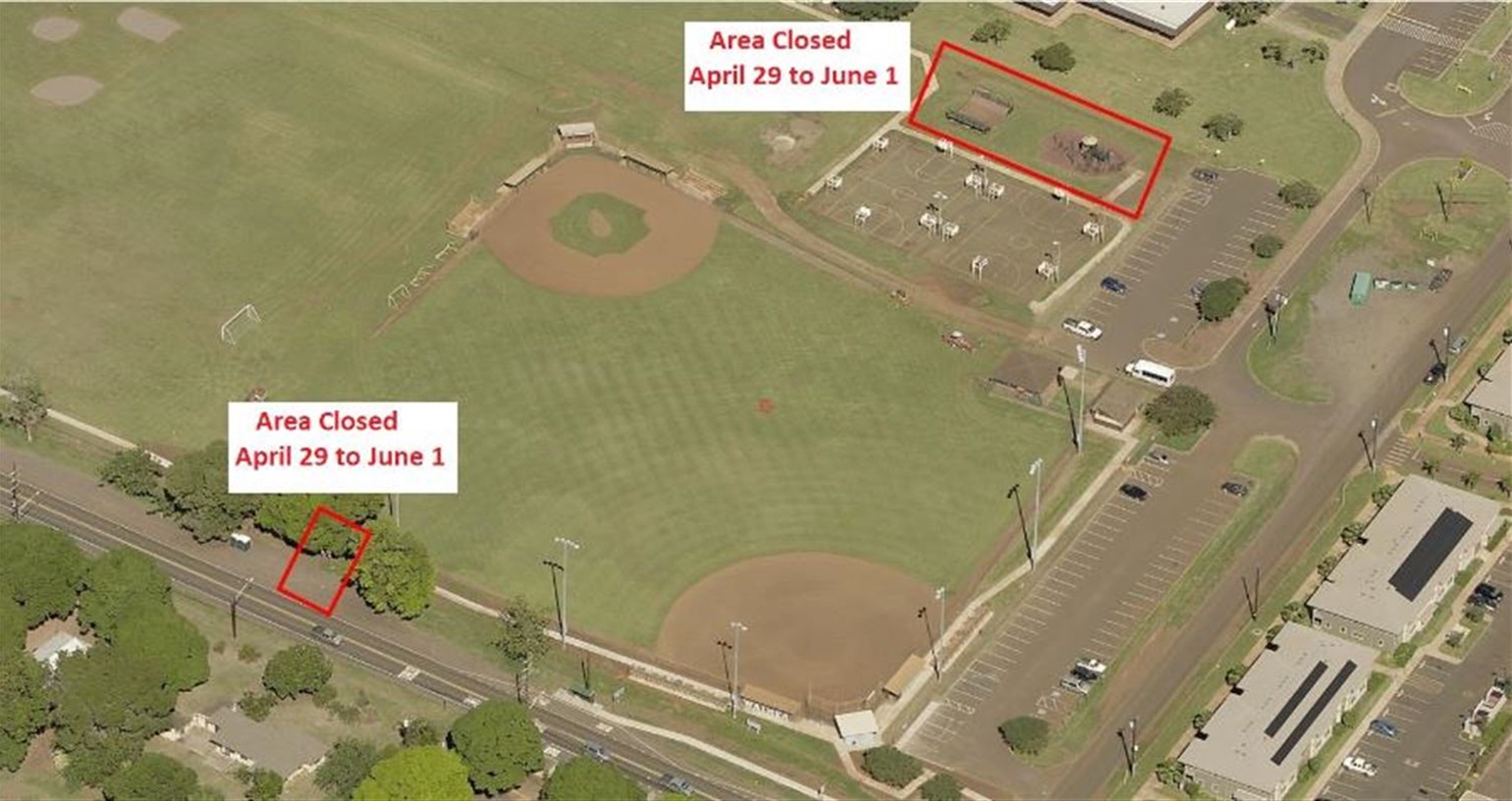 Closure map for Waimea Athletic Field inclusive playground and ADA renovation work