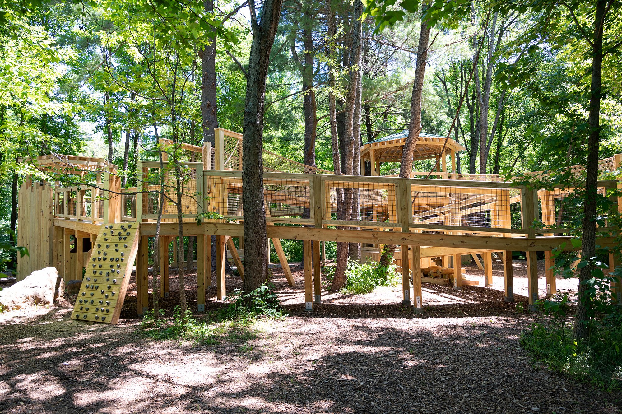 Ramped treehouse feature at the Nature Playscape