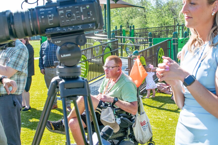 Ribbon-cutting view of the inclusive playground at Wesselman Park