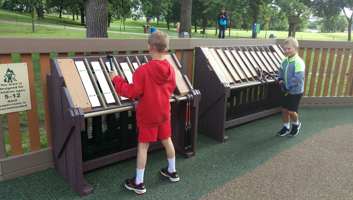 Outdoor marimba-style musical play feature at Willmar Destination Playground