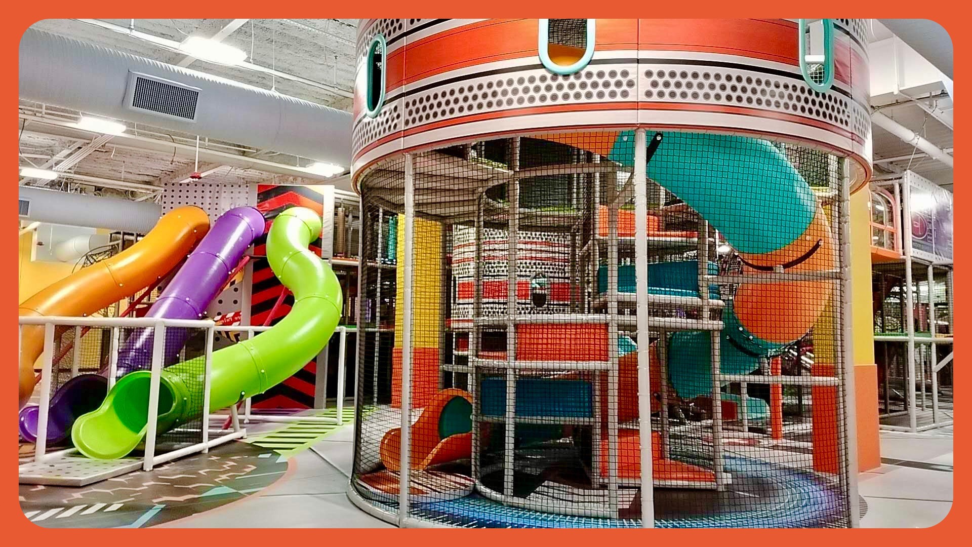 Climbing and slide tower inside Adventure Palace.