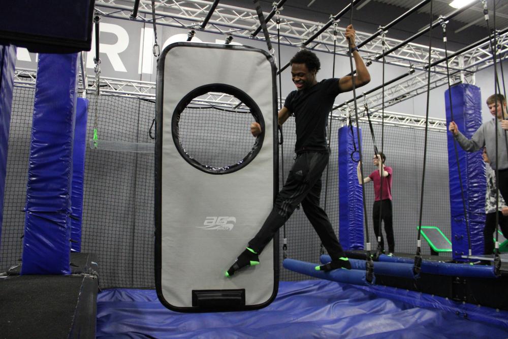Obstacle and balance challenge area at Airborne Adventure Saginaw
