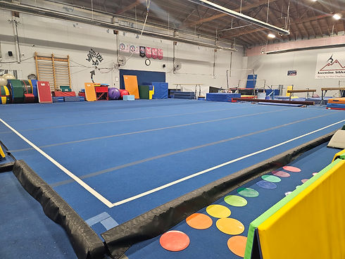 Spring floor and gymnastics setup at Ascension Athletics.