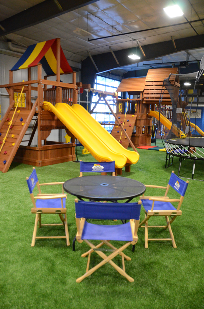 Indoor open-play equipment at Backyard Playworld in Gretna