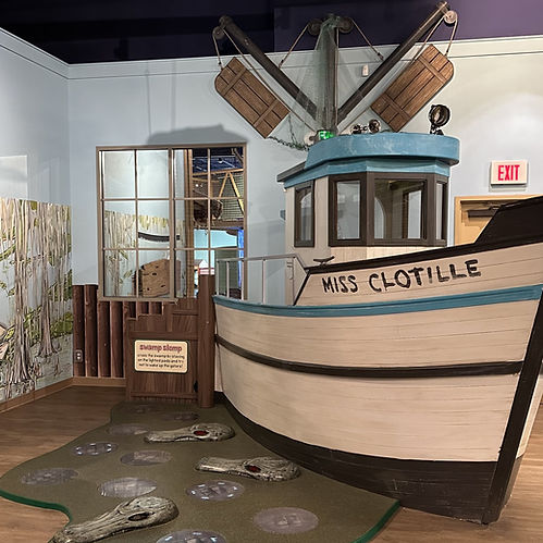 Shrimp boat exhibit inside Bayou Country Children's Museum.