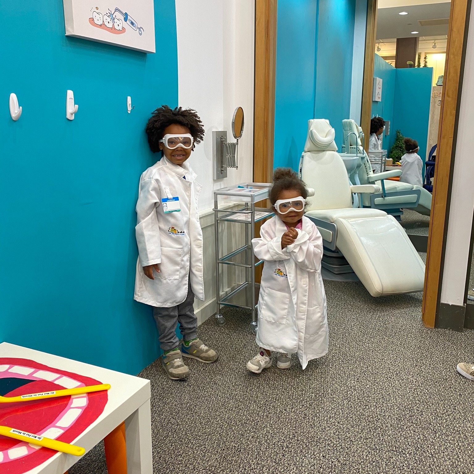 Doctor's office role-play station at Be With Me Playseum Columbia.
