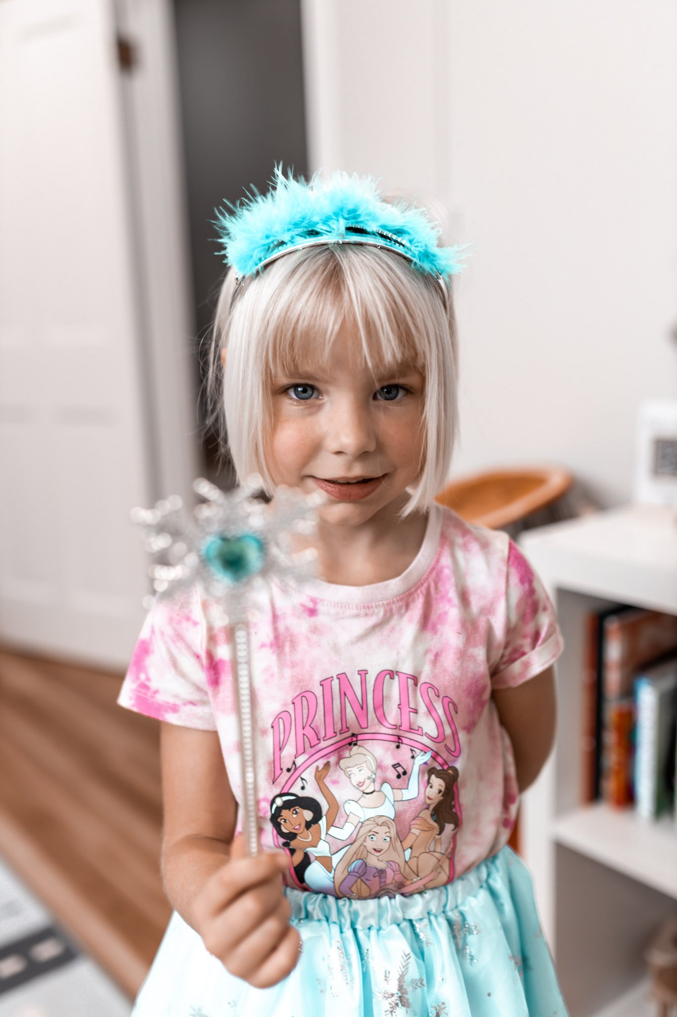 Young child dressed up for pretend play at Bear’s Play Space