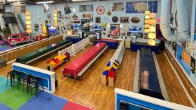 Birthday party room setup at Bette's Family Fun Center.