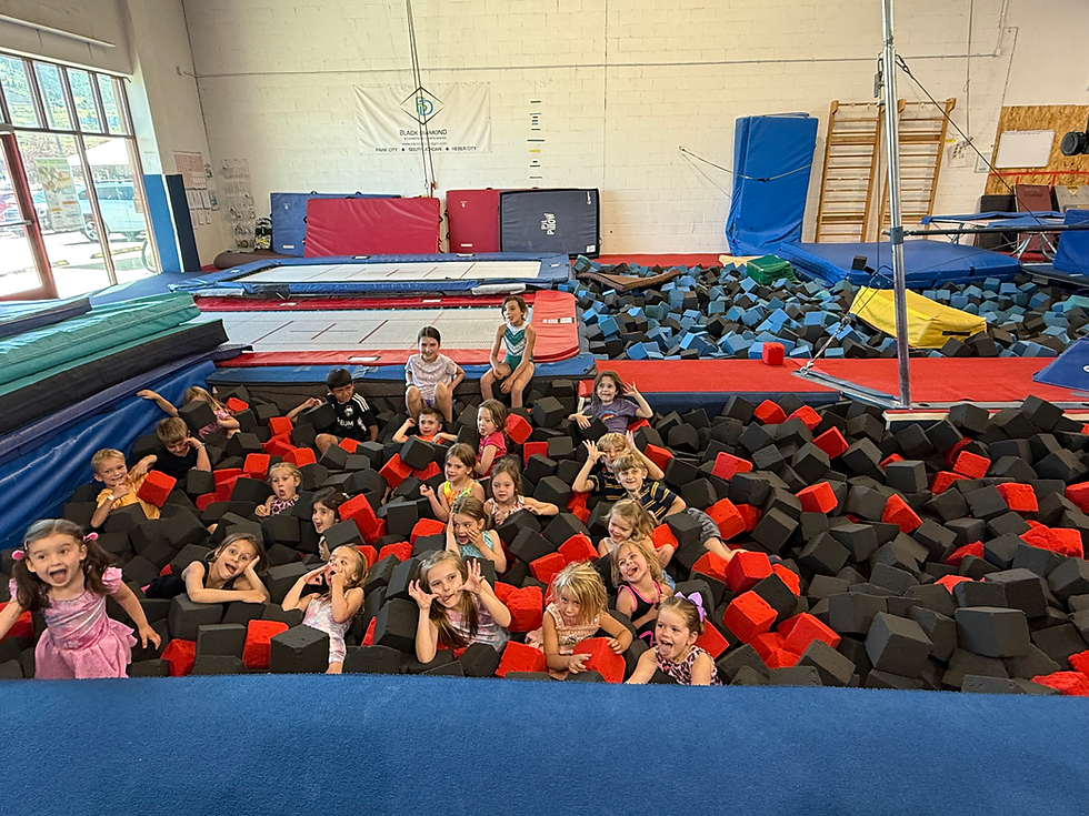Children in the foam pit area at Black Diamond Gymnastics & Sports Center.