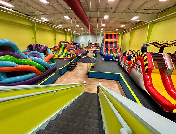 Wide view of Bounce Hopper's inflatable play floor in Pittsford.