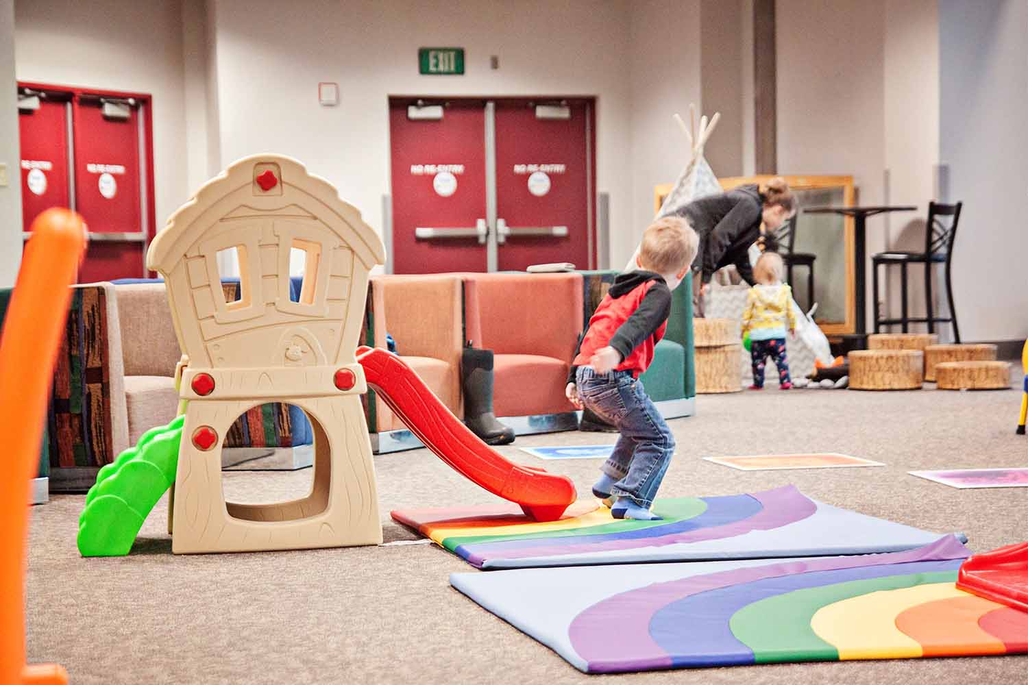 Children using the Carlson Center Playzone soft-play setup.