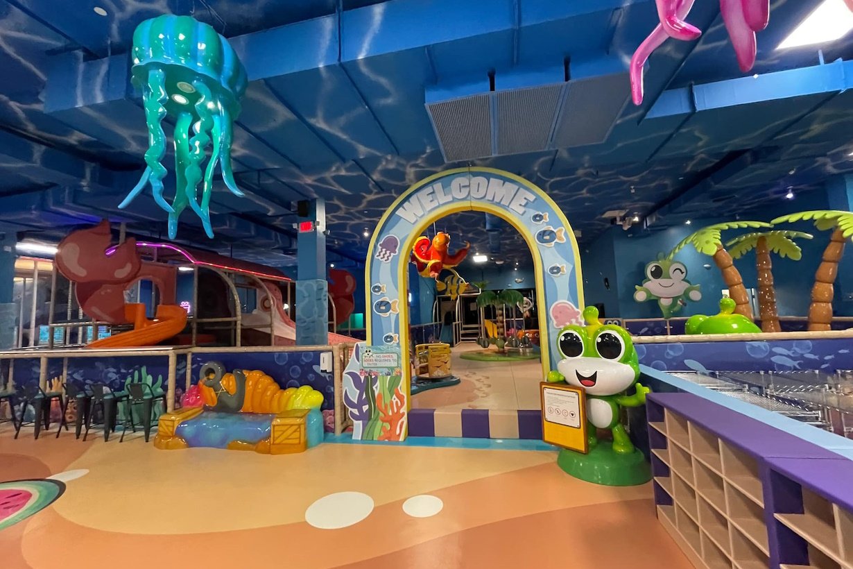 Colorful climbing and slide area at Catch Air Paramus.