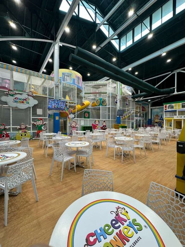 Multilevel indoor play structure at Cheeky Monkeys Cedar Park.
