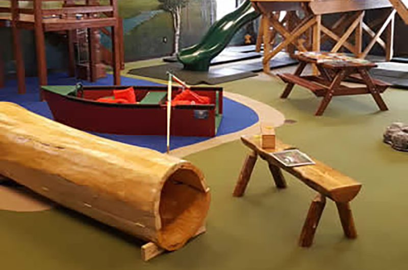 Lake Life exhibit with nature-themed climbing and slide elements.