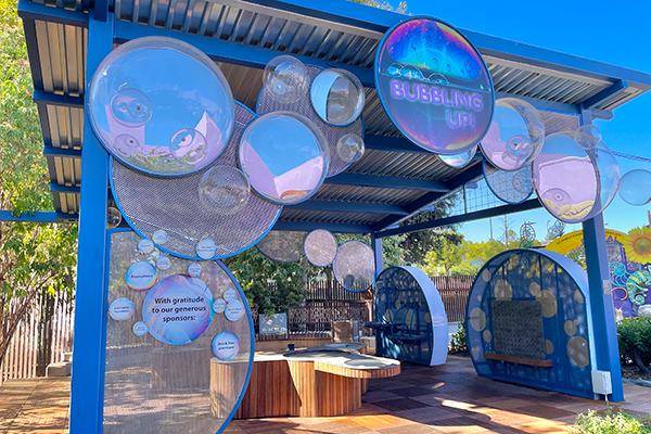 Bubble-themed outdoor exhibit at Children's Discovery Museum of San Jose