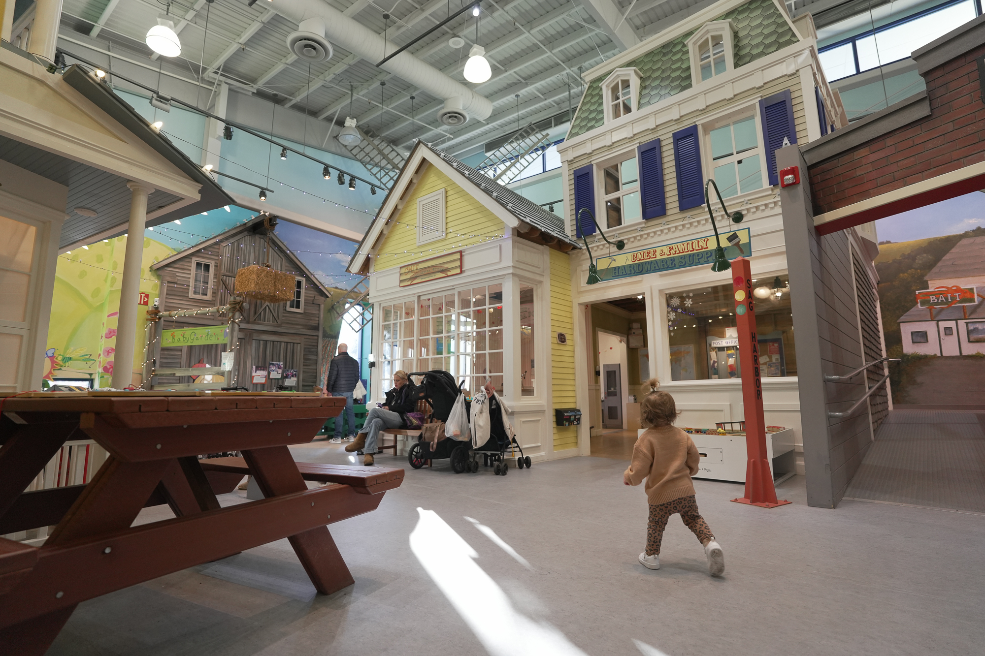 Bright interactive exhibit area inside the Children’s Museum of the East End.