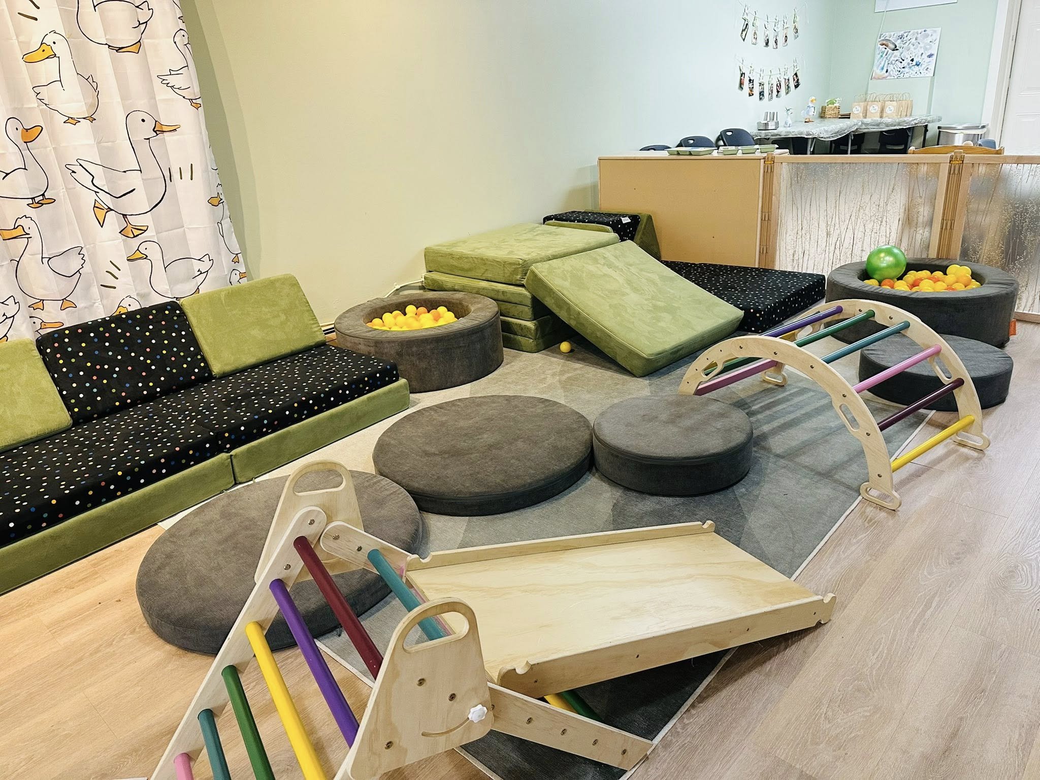 Soft-play area and activity setup at Clover Exploration.