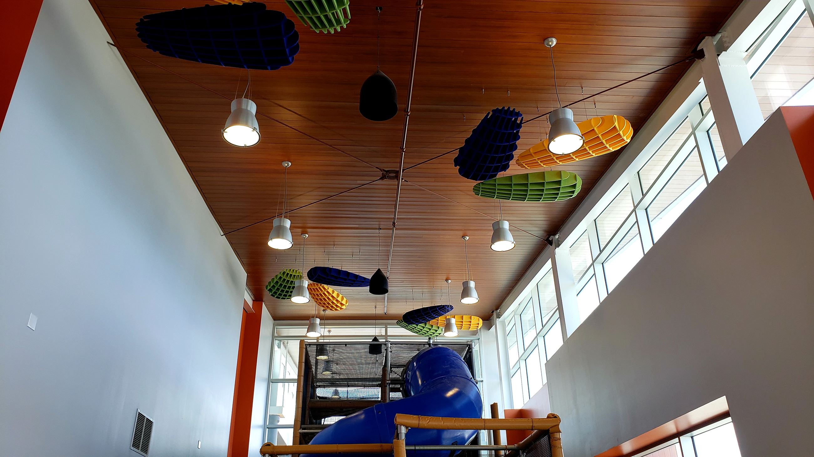 Tall slide tower inside the Colby Event Center Playground