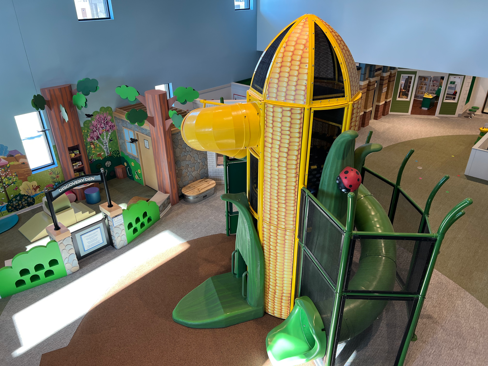 Corn-shaped climbing exhibit at Columbus Area Children's Museum.