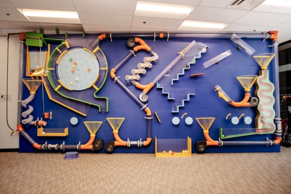 Ball wall exhibit inside Curiosity Place in Traverse City.