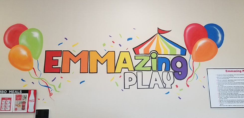 Interior branding and play area at Emmazing Play