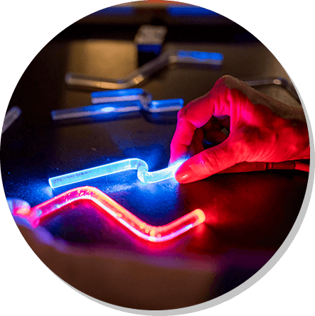 Interactive circular light exhibit at Explora