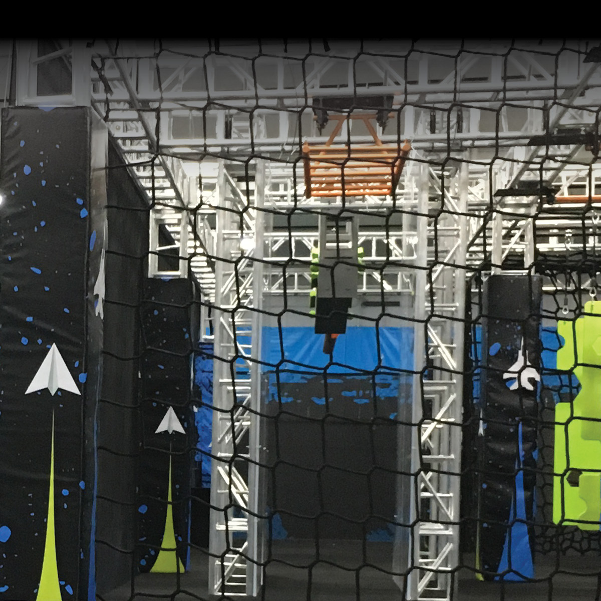 Ninja-course obstacle area at Fly Trampoline Park Fairbanks.