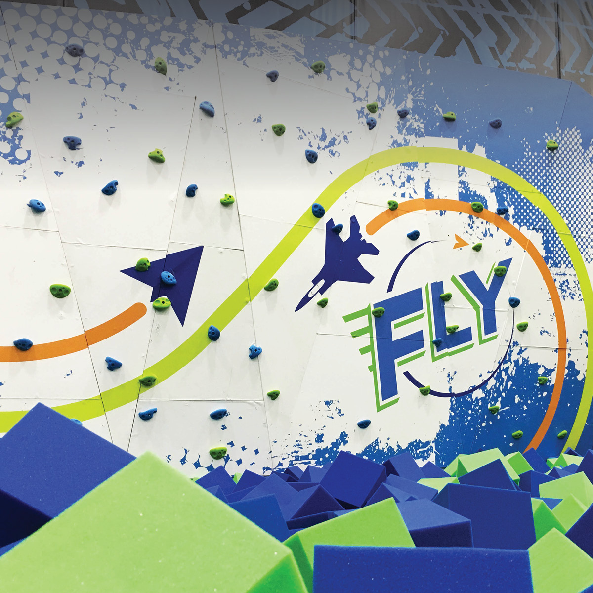 Climbing wall at Fly Trampoline Park Fairbanks.