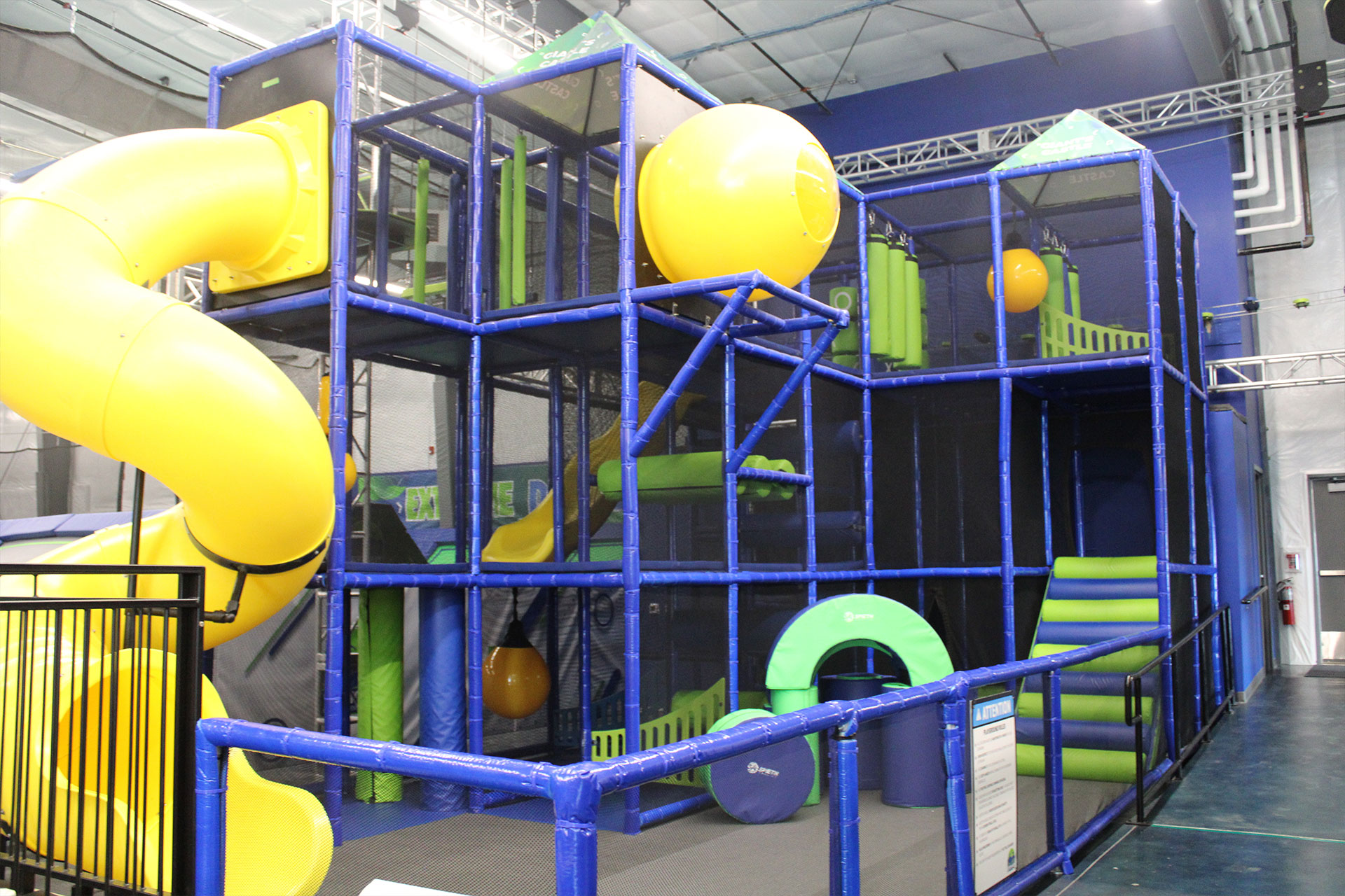 Multi-level Giant's Castle soft-play structure at Flying Giant Adventure Park.