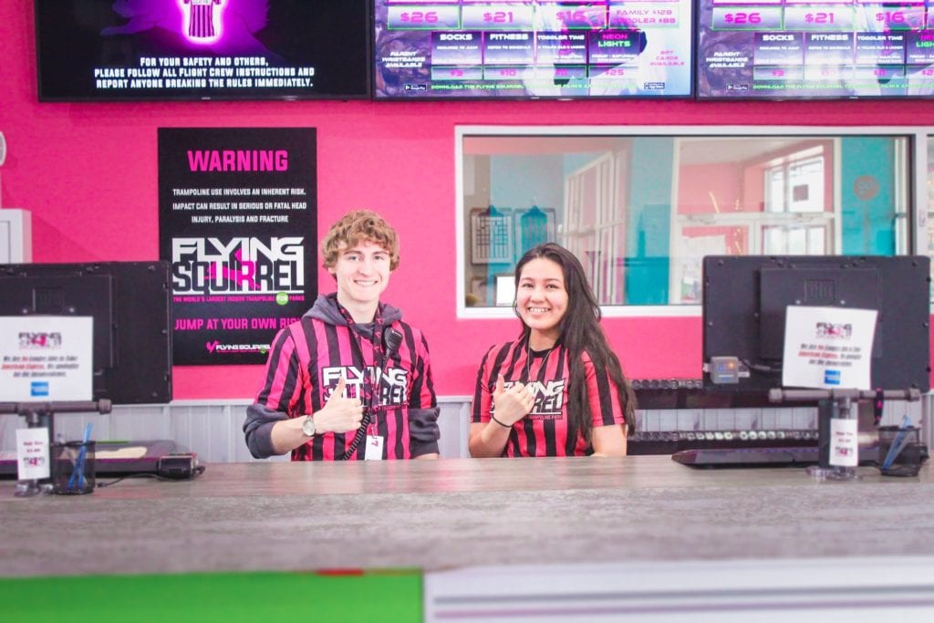 Front-of-house trampoline park view at Flying Squirrel Spokane Valley.