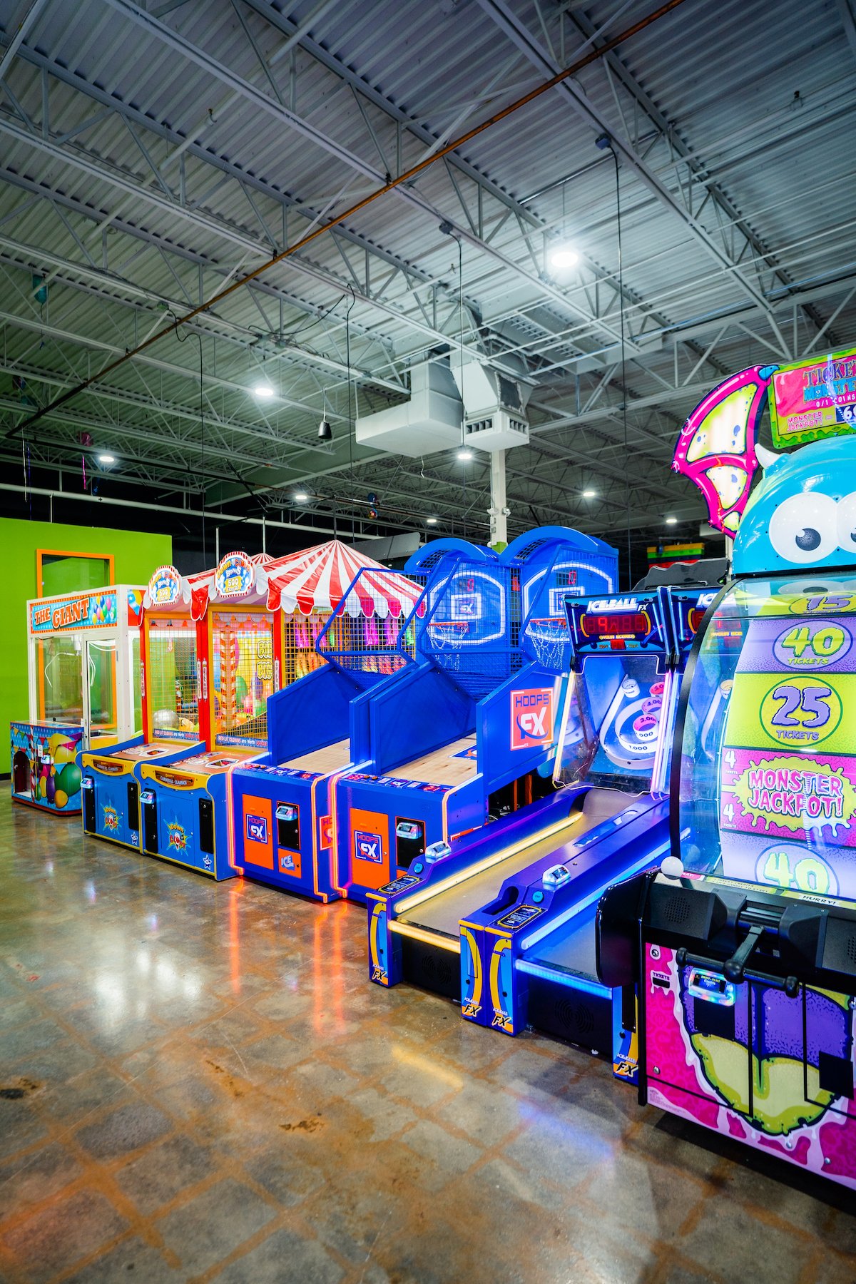 Arcade area inside Fun City Adventure Park.