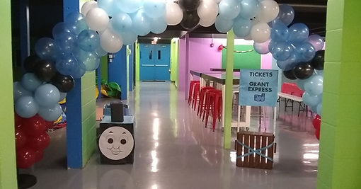 Birthday setup and entry area at Gainesville Bouncers