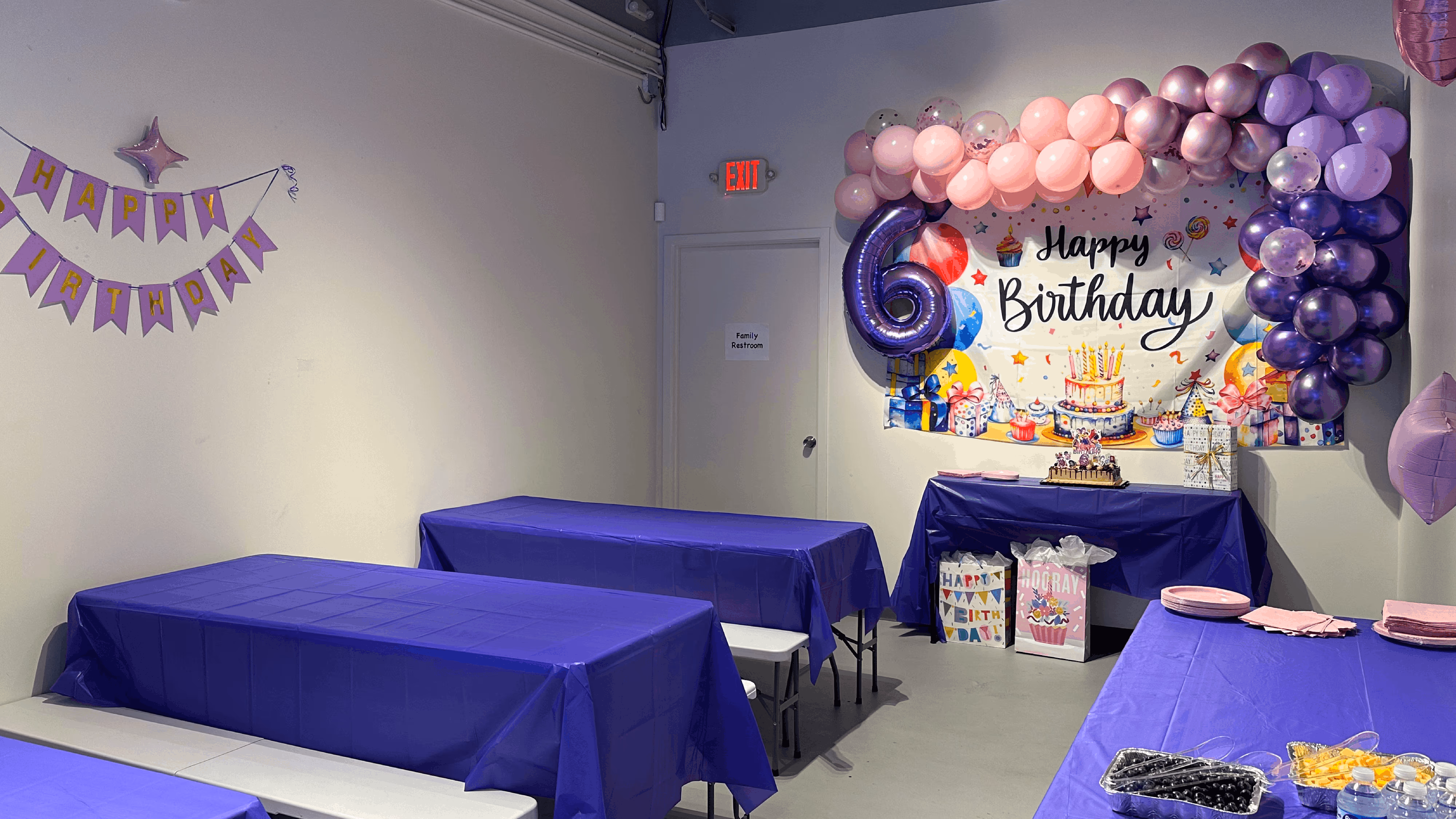 Birthday party room setup at Galaxy Playland Houston.