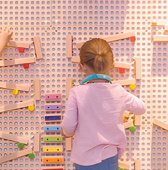Tracks-and-building engineering exhibit at Gallup Children's Museum.