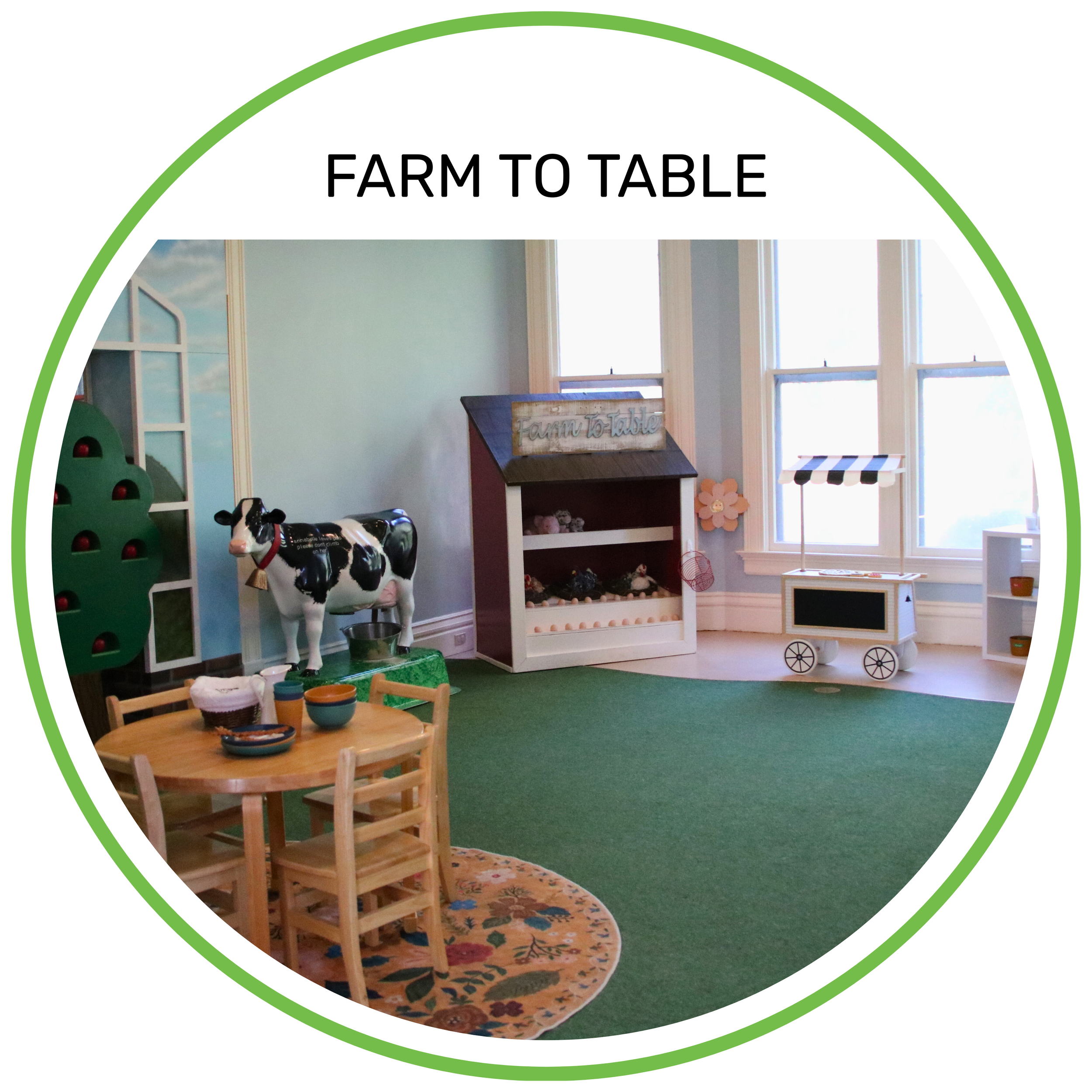 Farm-themed indoor exhibit at Gilbert House Children's Museum.