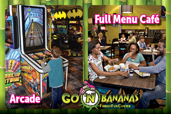 Arcade and cafe seating at Go 'N Bananas