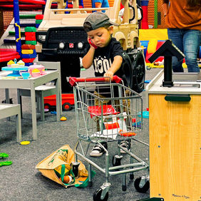 Pretend grocery cart play at GO WILD! Family Fun Zone.